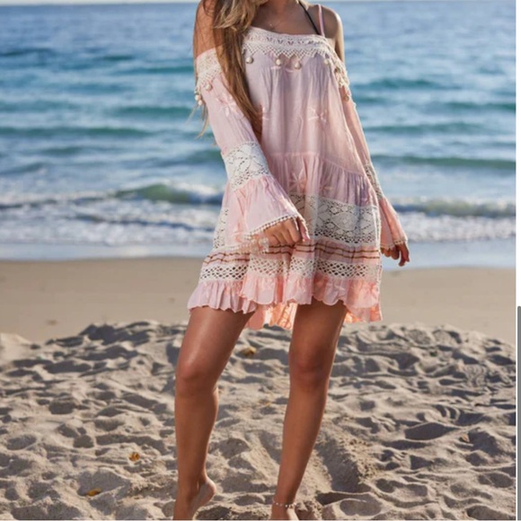 #128 $128 Retail Delicate Cotton Off the Shoulder Hand Stitched. handle w/ care